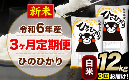 令和6年産 新米 [3ヶ月定期便]白米 ひのひかり 12kg 6kg×2袋[お申込み翌月から出荷開始]熊本県産 単一原料米 南阿蘇村 ひの 送料無料 熊本県 SDGs 米 コメ こめ 国産