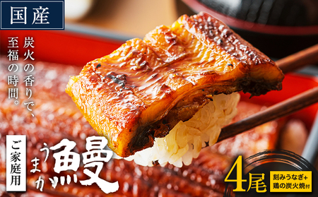 うなぎ ご家庭用 4尾 (刻みうなぎ2袋&鶏の炭火焼1袋付き) 国産 鰻 真空パック おすすめ の蒲焼 [30日以内に出荷予定(土日祝除く)] 有頭 ふるさとのうぜい 鶏炭火焼 訳あり 簡易包装 不揃い ウナギ unagi 蒲焼 秋 冬 旬 配送時期 冷凍