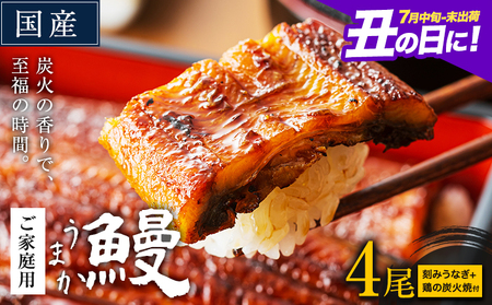 鰻ご家庭用 4尾 (刻みうなぎ2袋&鶏の炭火焼1袋付き)|鰻鰻鰻鰻鰻