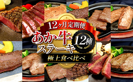 FK7-0263_[12ヶ月定期便]あか牛ステーキ12種 極上食べ比べ 牛肉 あか牛 ステーキ 食べ比べ 冷凍 九州 熊本県 熊本 嘉島 定期便
