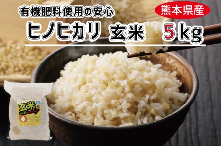 熊本県産米【有機肥料使用】安心・安全ヒノヒカリ玄米5kg　玄米　有機　ひのひかり　訳あり