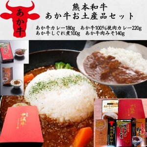 あか牛お土産セット(カレー180g、挽肉カレー220g、しぐれ煮100g、肉みそ140g)(益城町)