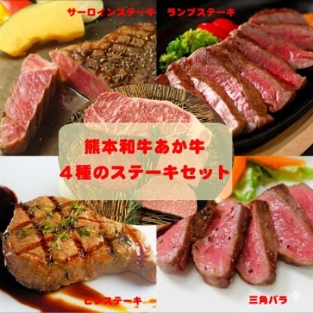 熊本県産あか牛4種のステーキセット(サーロイン・ランプ・ヒレ・三角バラ)(益城町)[配送不可地域:離島]