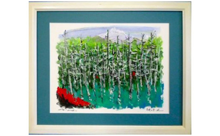 石岡剛 (洋画家)が描く 北海道 風景 アクリル画「美瑛の青い池」 芦別市