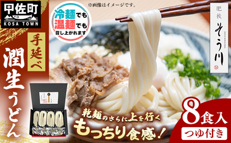 潤生うどん8食入り - 麺 800g 饂飩 国産小麦 麺類 乾麺 つゆ付 つるつる もちもち 潤い 生に戻し 再熟成 こだわり 製法 ざるうどん 冬 温うどん 一年中 楽しめる 人気 おすすめ 熊本県 甲佐町 肥後そう川