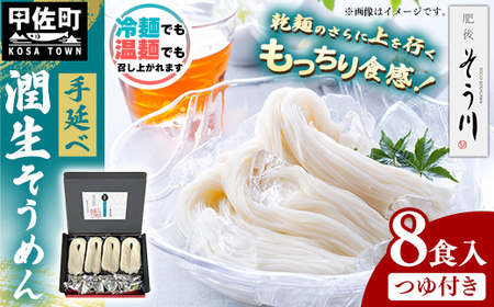 潤生そうめん8食入り - 麺 800g 素麵 国産小麦 麺類 乾麺 つゆ付 潤い 生に戻し 再熟成 こだわり 製法 手延べ にゅう麵 一年中 楽しめる 人気 おすすめ 熊本県 甲佐町 肥後そう川