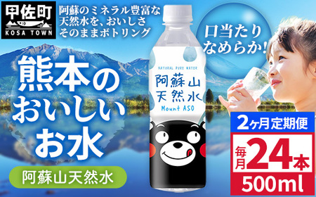 【定期便2ヶ月】熊本のおいしいお水 阿蘇山天然水 500ml×24本（1ケース）（共通返礼品・御船町） - 飲料水 ミネラルウォーター 軟水 防災 備蓄 ローリングストック【価格改定】