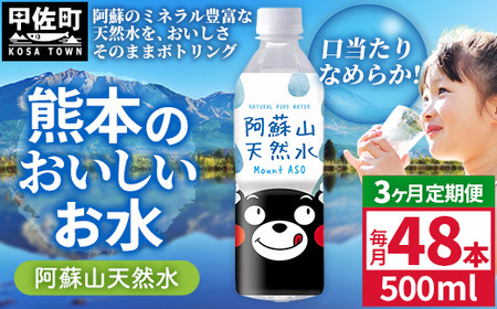 【定期便3ヶ月】熊本のおいしいお水 阿蘇山天然水 500ml×48本（2ケース）（共通返礼品・御船町） - 飲料水 ミネラルウォーター 軟水 防災 備蓄 ローリングストック【価格改定】