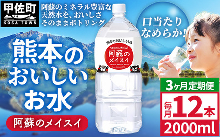 【定期便3ヶ月】熊本のおいしいお水 阿蘇のメイスイ 2L×12本（2ケース）（共通返礼品・御船町） - 飲料水 ミネラルウォーター 軟水 防災 備蓄 ローリングストック【価格改定】