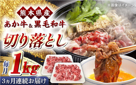 【全3回定期便】くまもと黒毛和牛 あか牛 ミックス 切り落とし 1kg【熊本県畜産農業協同組合】 [YAD016]