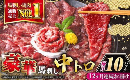 [全12回定期便][熊本肥育]熊本ならでは!霜降り馬刺しをたっぷり楽しむセット 約500g 専用醤油付き 霜降り 中トロ 馬刺し 熊本 冷凍 馬肉 馬刺 ヘルシー 真空 パック [株式会社 利他フーズ]