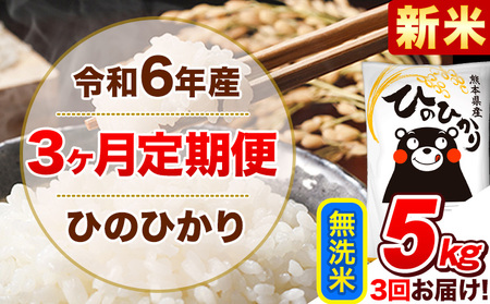 令和6年産新米 [3ヵ月定期便] 無洗米 ひのひかり 定期便 5kg 5kg×1袋[お申込み翌月から出荷開始] 熊本県産 精米 ひの 米 こめ ヒノヒカリ コメ お米