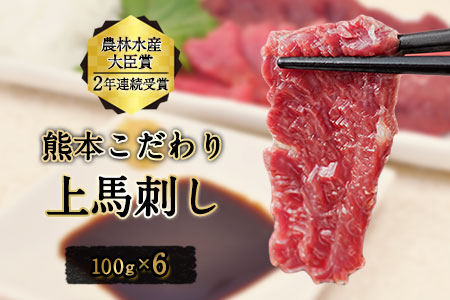 上赤身馬刺し 馬刺し ブロック 国産 熊本肥育 冷凍 生食用 たれ付き(10ml×6袋) 100g×6セット 肉 絶品 馬肉 平成27年28年 農林水産大臣賞受賞 熊本県 葦北郡 津奈木町[1月中旬-3月末頃出荷] 上赤身 赤身 国産 熊本肥育 ギフト ギフト 