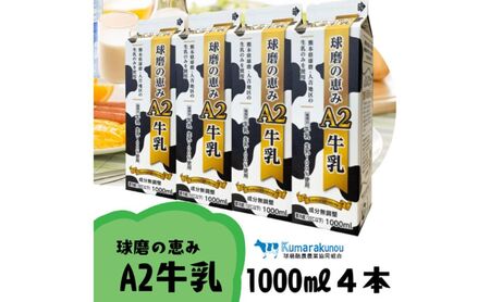 牛乳 お腹にもやさしいA2ミルク!球磨人吉産 球磨の恵み A2牛乳 4本パック ミルク [配送不可:沖縄県、離島]