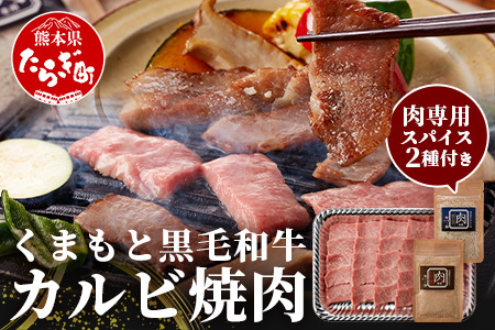 くまもと黒毛和牛 カルビ 焼肉(専用スパイス2種付) 合計300g [ ソムリエ セレクト カルビ 焼き肉 やき肉 BBQ アウトドア ニンニク ?油 ふぐヒレ スパイス 本場 熊本県 ブランド 牛 肉 くまもと 