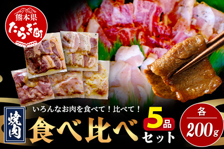 [数量限定] 村上精肉店の 味付き 焼肉 5品セット [ 合計1kg ]味付き 焼くだけ 牛カルビ 豚バラ タン トントロ 鶏せせり 焼き肉 BBQ アウトドア キャンプ