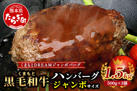 [ 年内お届け ]ビッグサイズ!くまもと 黒毛和牛 DREAMジャンボバーグ 500g×3パック 計1.5g [ 牛肉 100% 国産 大 ボリューム 生 ハンバーグ お祝い パーティ 熊本 ブランド牛 黒毛 和牛 上質 はんばーぐ 惣菜 熊本県 ] 113