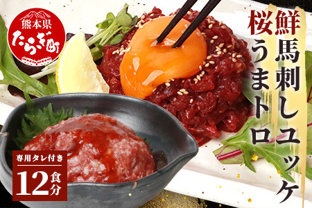 [年末発送]馬刺し ユッケ ・ 桜うまトロ 12食 セット 合計約660g 熊本馬刺し 熊本馬肉 馬刺し 新鮮馬刺し 馬刺しユッケ 赤身ユッケ タレ付き 安心 安全 新鮮 SQF タレ付き 桜うまトロ 菅乃屋 031