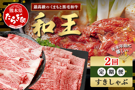 [定期便2回]くまもと 黒毛和牛 (和王) 年末年始 に嬉しい すきしゃぶ定期便[12月/1月配送]合計840g ブランド牛 肉 ロース モモ すき焼き すきやき スキヤキ しゃぶしゃぶ シャブシャブ 牛肉 お肉 年末 年始 年内 発送 プレミアム品質