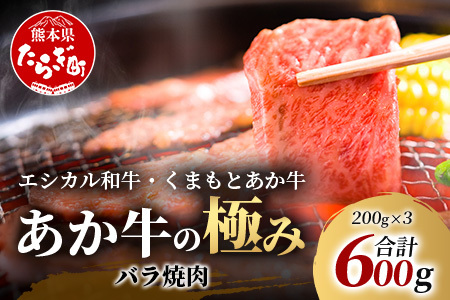 [エシカル和牛]くまもと あか牛[あか牛の極み]バラ焼肉 200g×3 (計 600g)