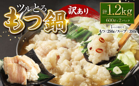 [訳あり]ツルとろもつ鍋 600g×2パック 計約1.2kg もつ鍋 鍋 もつ 牛大腸 牛もつ ホルモン ブリブリ スープ 鮮度 新鮮 冷凍