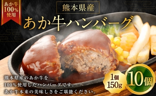 熊本県産あか牛ハンバーグ 150g×10個 計1.5kg 熊本県産 あか牛 ハンバーグ 10個 美味しさ 肉汁 国産 牛 牛肉 ニク にく 肉 お肉 化学調味料不使用 添加物不使用 安心 安全