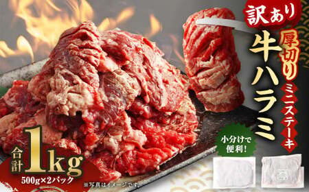 [訳あり] 厚切り牛ハラミ ミニステーキ 500g×2パック 合計1kg 牛肉 肉 ステーキ 焼肉 焼き肉 ハラミ 熊本県 水上村