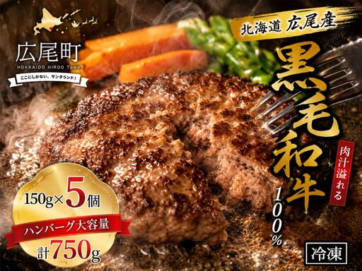 黒毛和牛100%使用　ハンバーグ150g　5個　合計750g【ハンバーグ　はんばーぐ　冷凍　冷凍生　便利　簡単　牛肉　和牛　ビーフ　黒毛和牛　個包装　北海道　十勝】　（AQ0007）