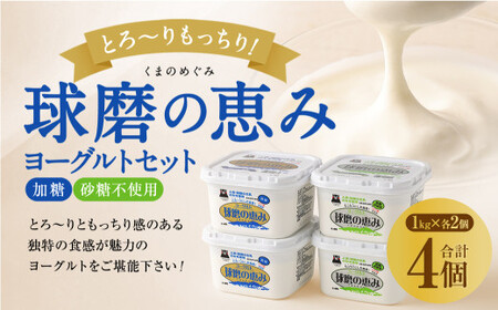とろ〜り食感!!球磨の恵みヨーグルトセット1kg×4パック (加糖・砂糖不使用 各2パック)