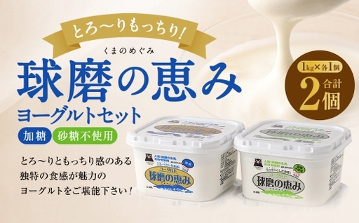 とろ〜り食感!!球磨の恵みヨーグルトセット 1kg×2パック ( 砂糖不使用 ・ 加糖 各1パック ) ヨーグルト とろり食感 健康 牛乳 自然豊か セット 乳製品