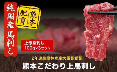 上赤身馬刺し100g×3セット(10ml×3袋)[10月上旬-12月中旬頃出荷]熊本県 苓北町 馬刺し 国産 赤身 送料無料 肉 タレ付き 300g 牛肉よりヘルシー