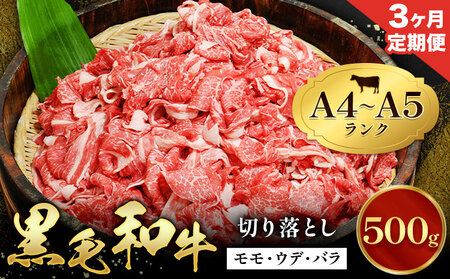 [3ヶ月定期便]牛肉 黒毛和牛 切り落とし 小分け 500g A4 A5 田中畜産 [お申込み月の翌月から出荷] 熊本県 苓北町 ミシュラン ビブグルマン 国産 肉 黒毛 和牛 赤身 カレー 肉じゃが 牛丼 煮込み 便利 使い勝手抜群 天草 産地直送
