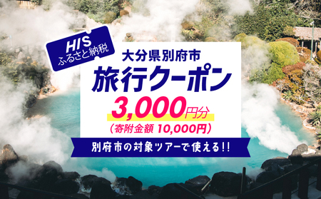 [3,000円分]大分県 別府市 の 対象ツアー に 使える HIS ふるさと納税 クーポン 寄附額10,000円 旅行 旅 トラベル お出かけ 温泉 家族旅行 観光 ホテル 旅館 温泉宿 チケット 電子クーポン 旅券 HISふるさと納税 九州 宿泊予約 