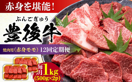 【全12回定期便】おおいた豊後牛 赤身モモ 焼肉用 1kg(500g×2P)  赤身 モモ 焼肉  冷凍 豊後牛 BBQ [AREI097]