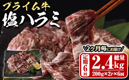 [定期便・全6回 (2か月ごとの発送)]プライム牛 塩ハラミ(総量2.4kg) 定期便 小分け 牛肉 肉 ハラミ 牛はらみ 味付け 焼肉 塩 BBQ 冷凍 大分県 佐伯市[DH322][ネクサ]