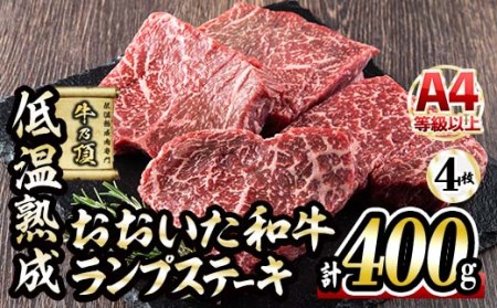 おおいた和牛 ランプステーキ (計400g・ランプステーキ約100g×4枚+ステーキソース20g×4袋) 国産 牛肉 肉 霜降り 低温熟成 ステーキ A4 和牛 ブランド牛 BBQ 冷凍 大分県 佐伯市[DH71][(株)ネクサ]