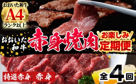 [定期便・全4回)]おおいた和牛 低温熟成 赤身 焼肉 お楽しみ 定期便 (3ヶ月ごとにお届け) 国産 牛肉 肉 霜降り A4 和牛 ブランド牛 冷凍 大分県 佐伯市[DH245][(株)ネクサ]