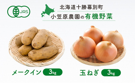 小笠原農園の有機野菜2種詰合せ(メークイン3kg・玉ねぎ3kg)[北海道十勝幕別]≪2024年秋出荷先行予約≫ 野菜 芋 じゃがいも メークイン 玉ねぎ たまねぎ セット 北海道 幕別町