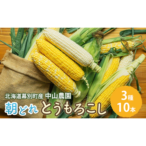 北海道 幕別町産 中山農園 朝どれ とうもろこし 3種 10本 (1本350g以上) [ 北海道産 スイートコーン 野菜 十勝 幕別 新鮮 テレビで紹介 ]