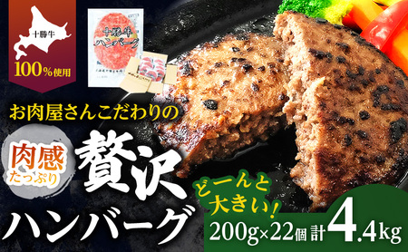 北海道 十勝牛 手ごねハンバーグ 200g×22個【 セット 牛100% 国産牛 牛肉 ハンバーグ 惣菜 小分け 冷凍 牛肉100% 大きい 国産 北海道 十勝 幕別 ふるさと納税 送料無料 】 