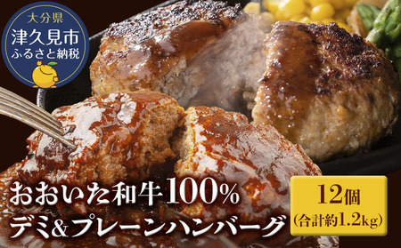 おおいた和牛100% デミ&プレーンハンバーグ 12個 合計約1.2kg 牛肉 豊後牛 ハンバーグ おかず お弁当 小分け レンジ 時短料理 惣菜 冷凍 大分県産 九州産 津久見市 国産