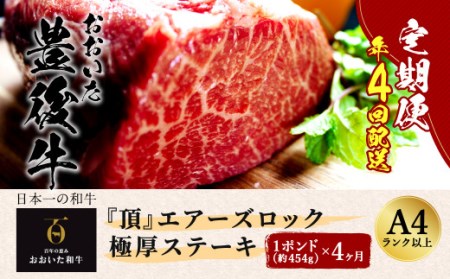 [定期便]日本一の和牛 おおいた豊後牛 [1ポンド エアーズロック極厚ステーキ×4ヶ月] 和牛 牛肉
