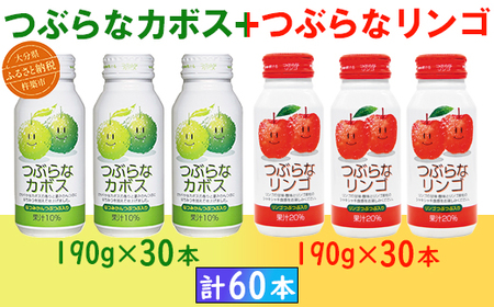 つぶらなカボス30本+つぶらなリンゴ30本(計60本・各1ケース)190g / つぶらな つぶらなカボス リンゴ ジュース かぼすドリンク 清涼飲料水 人気 子供 おすすめ 果汁飲料 ご当地ジュース かぼす りんご りんごジュース 飲料 60本 飲み比べ 詰めあわせ ギフト プレゼント セット 贈答 家庭用 JAフーズおおいた [131-205_6]