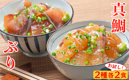 りゅうきゅう2種(真鯛・ぶり)[お試し各2食セット] 海鮮丼 漬け丼 大分郷土料理 豊後絆屋 ふるさと納税 魚 冷凍 加工品 惣菜 おすすめ おいしい 刺身 詰め合わせ おせち セット 産地直送 国産 大分県 海鮮 漬け 真空パック 小分け 惣菜 人気 鯛 タイ たい 鰤 ブリ ぶり 父の日 [101-031]