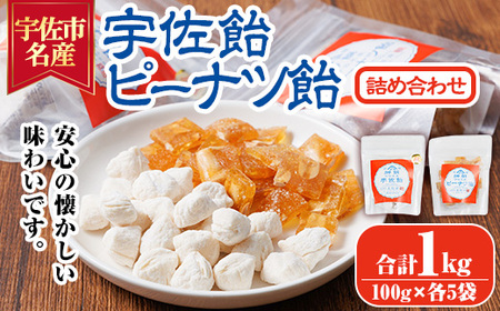 宇佐飴・ピーナツ飴 詰め合わせ(計1kg・100g×各5袋) ピーナッツ あめ お菓子 おかし おやつ 落花生 【112800601】【岡部商事】