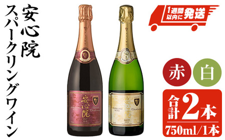 安心院スパークリングワイン白・赤(合計1.5L・750ml×2本)酒 お酒 ワイン 白ワイン 赤ワイン スパークリングワイン ぶどう 葡萄 飲み比べ セット[107302700][時枝酒店]