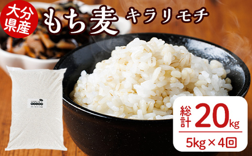 ＜定期便・総計4回＞大分県産もち麦 キラリモチ(総計20kg(5kg×4回(3ヶ月毎))ダイエット 健康 業務用【212400100】【天峯ファーム】