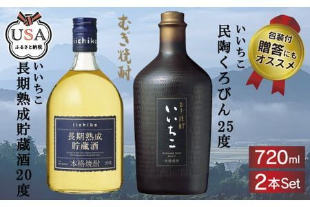 [104301500] いいちこ 民陶くろびん/長期熟成貯蔵酒 720ml 各1本(計2本) 上質和紙包装 贈答 ギフト