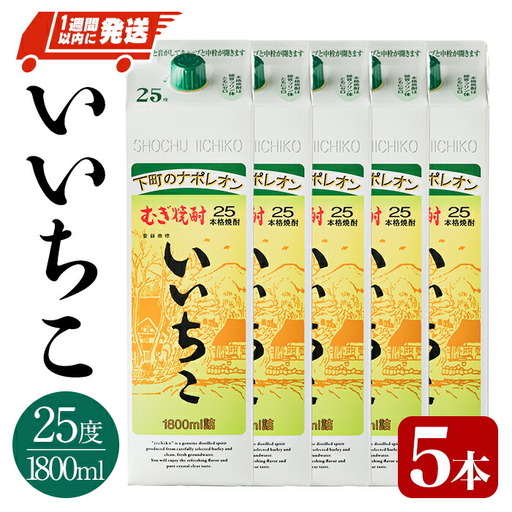 いいちこ 25度 パック(計9L・1.8L×5本)酒 お酒 むぎ焼酎 1800ml 麦焼酎 常温 いいちこ 三和酒類 紙パック【107303600】【時枝酒店】
