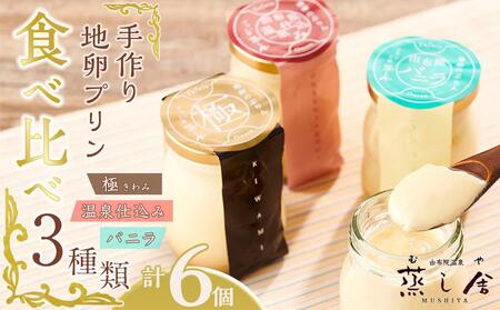 蒸し舎 地卵プリン食べ比べ3種類「極」「温泉仕込み」「バニラ」各2個ずつ(全6個) | プリン プリン